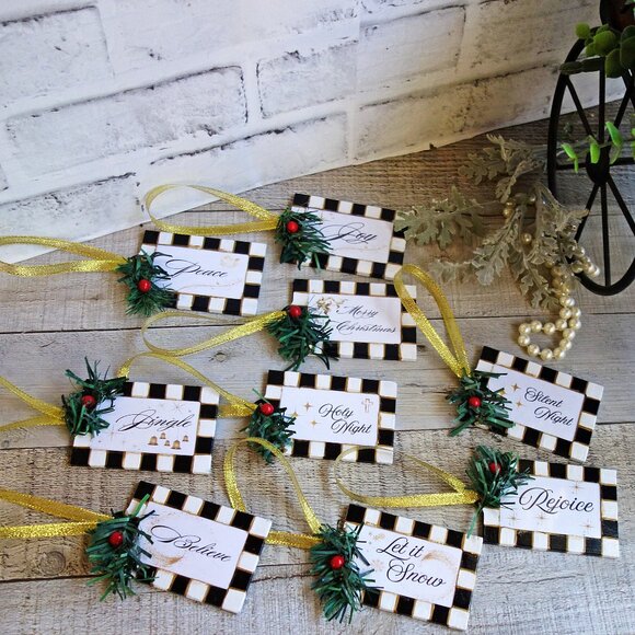 Checked Ornament Set of 9 Buffalo Check Ornaments Courtly Christmas Decor - Picture 1 of 6